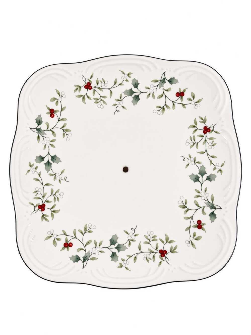 Vintage Pfaltzgraff Winterberry 10in Square Scalloped Platter, Holly Berry